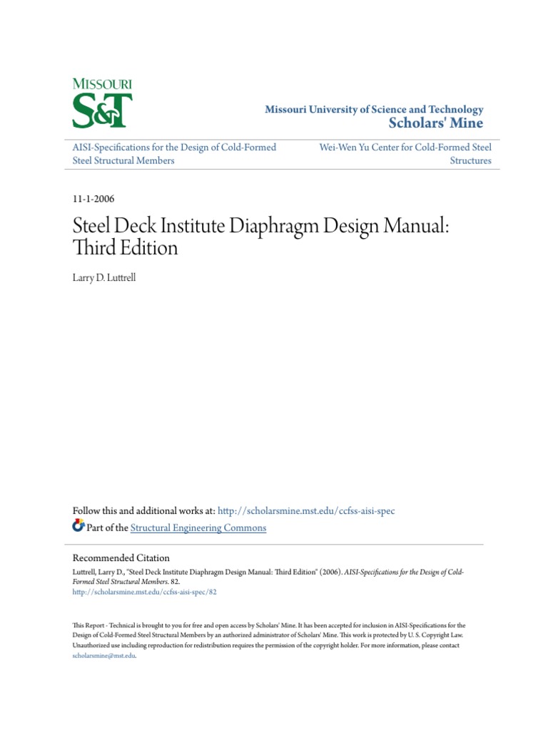 Steel Deck Institute Diaphragm Design Manual - Third Edition | PDF
