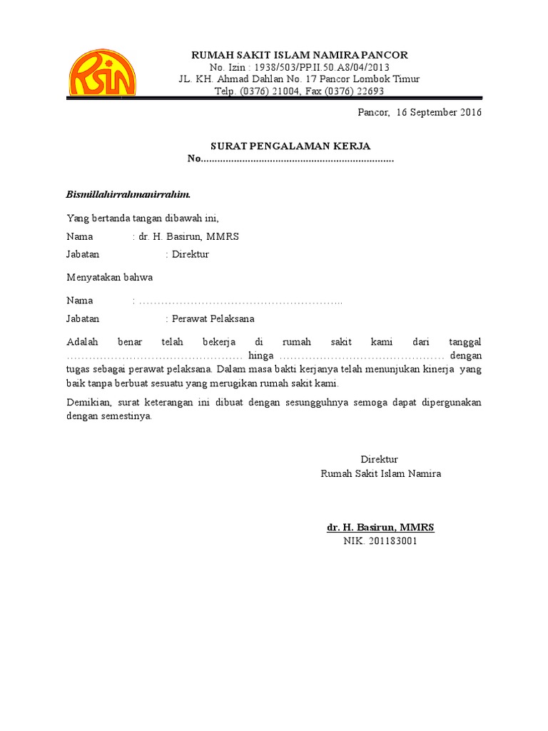 Surat Sakit Kerja