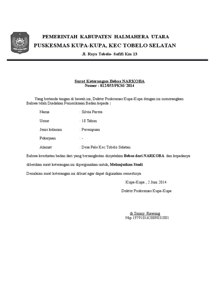 Surat Pernyataan Bebas Narkoba