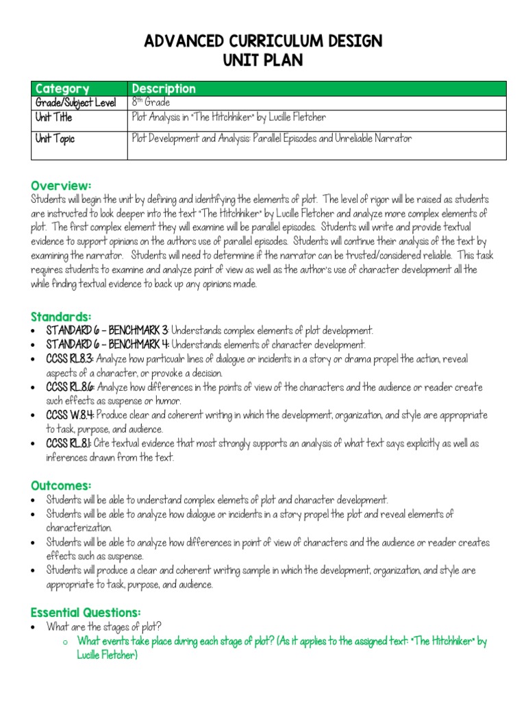 Acd Final Unit Plan - Parallel Episodes Narrator | PDF | Essays | Plot ...