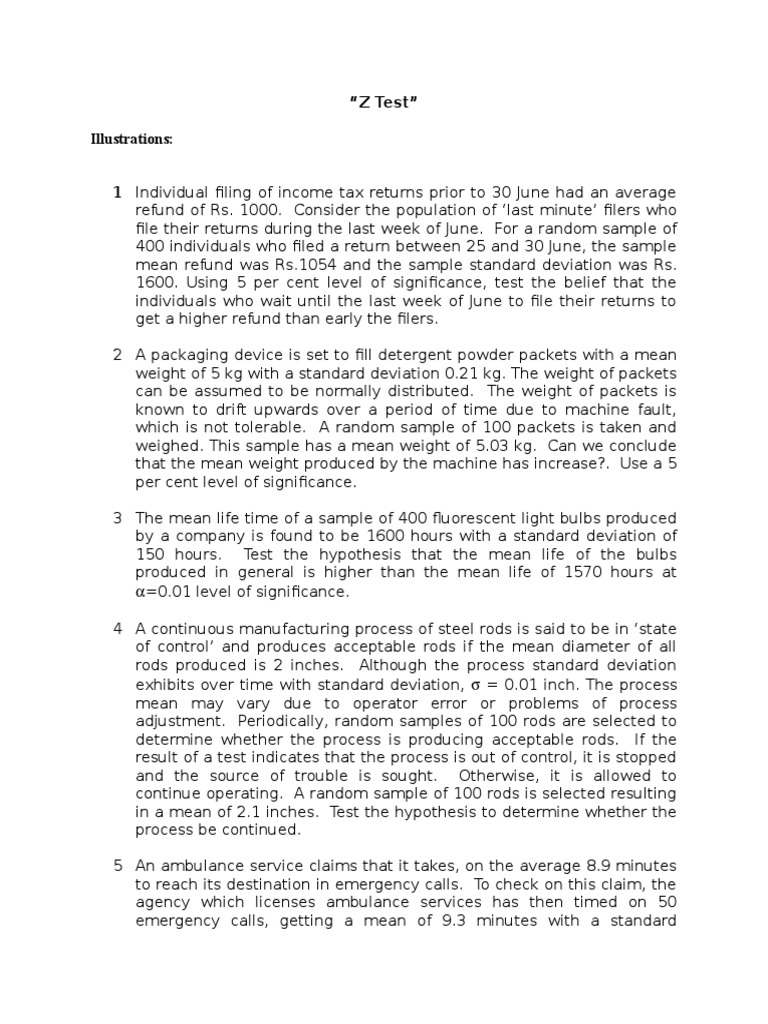 Statistical Hypothesis Testing Examples | PDF | Variance | Standard ...