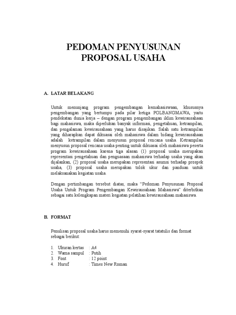 Pedoman Penyusunan Proposal Usaha A Latar Belakang
