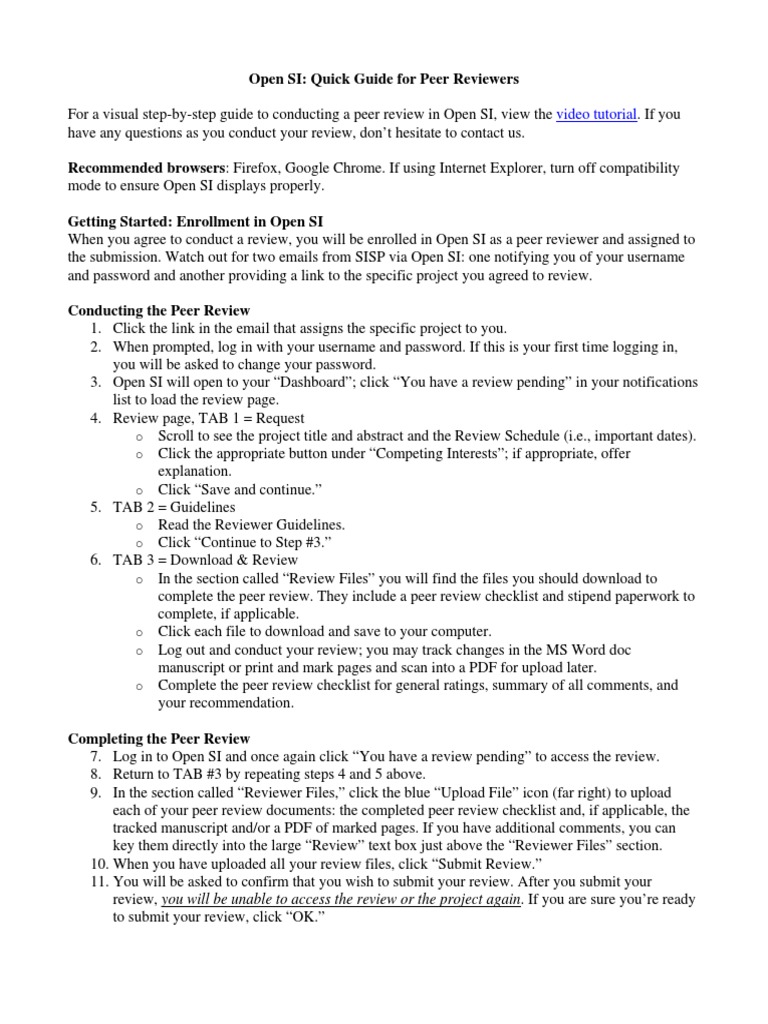 Open SI: Quick Guide For Peer Reviewers: Video Tutorial | PDF | Google ...