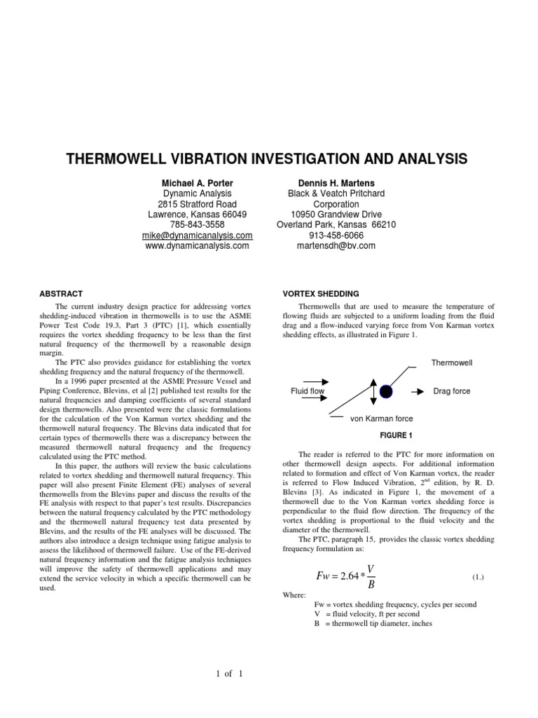 Analysis of Thermowell Vibration Using Finite Element Modeling and