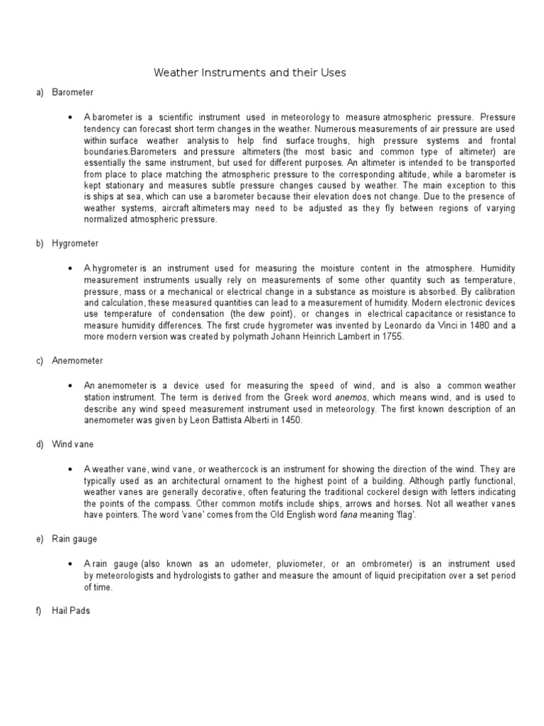 Weather Instruments and Their Uses PDF Oceanography Sky