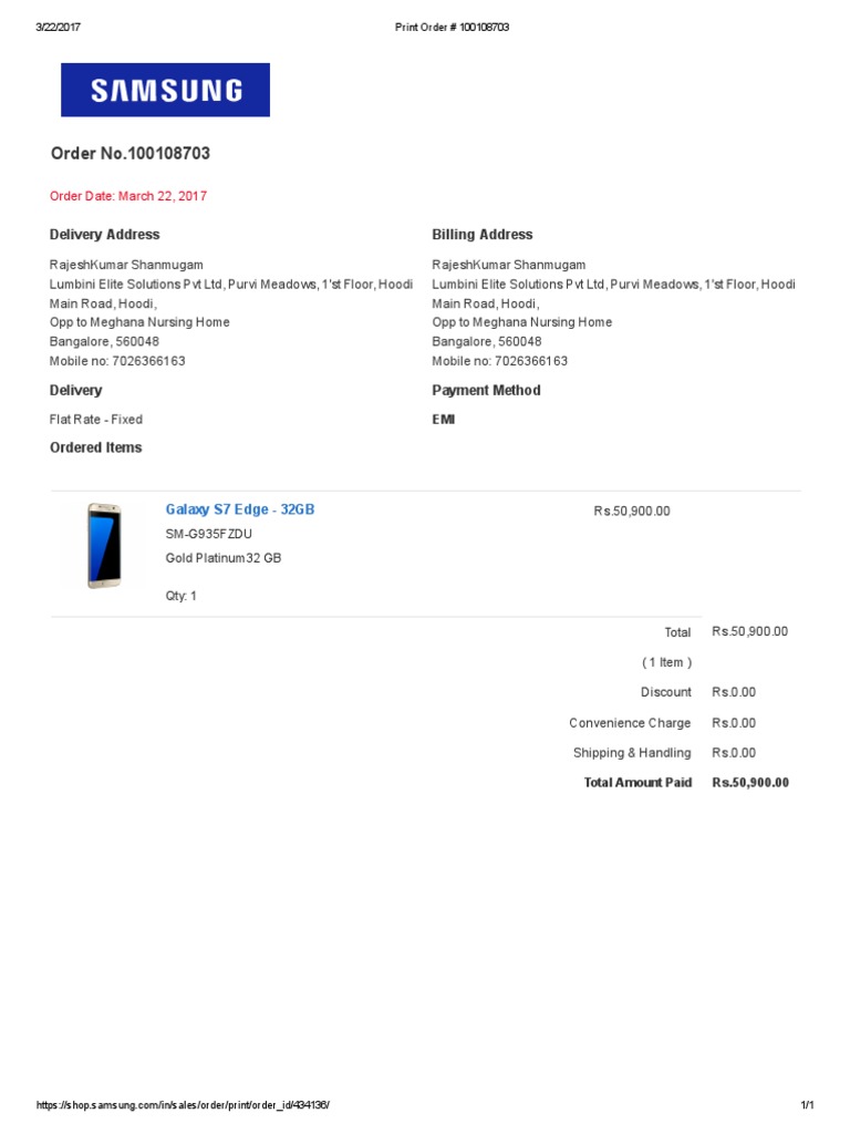 Samsung Order Confirmation | PDF | Business