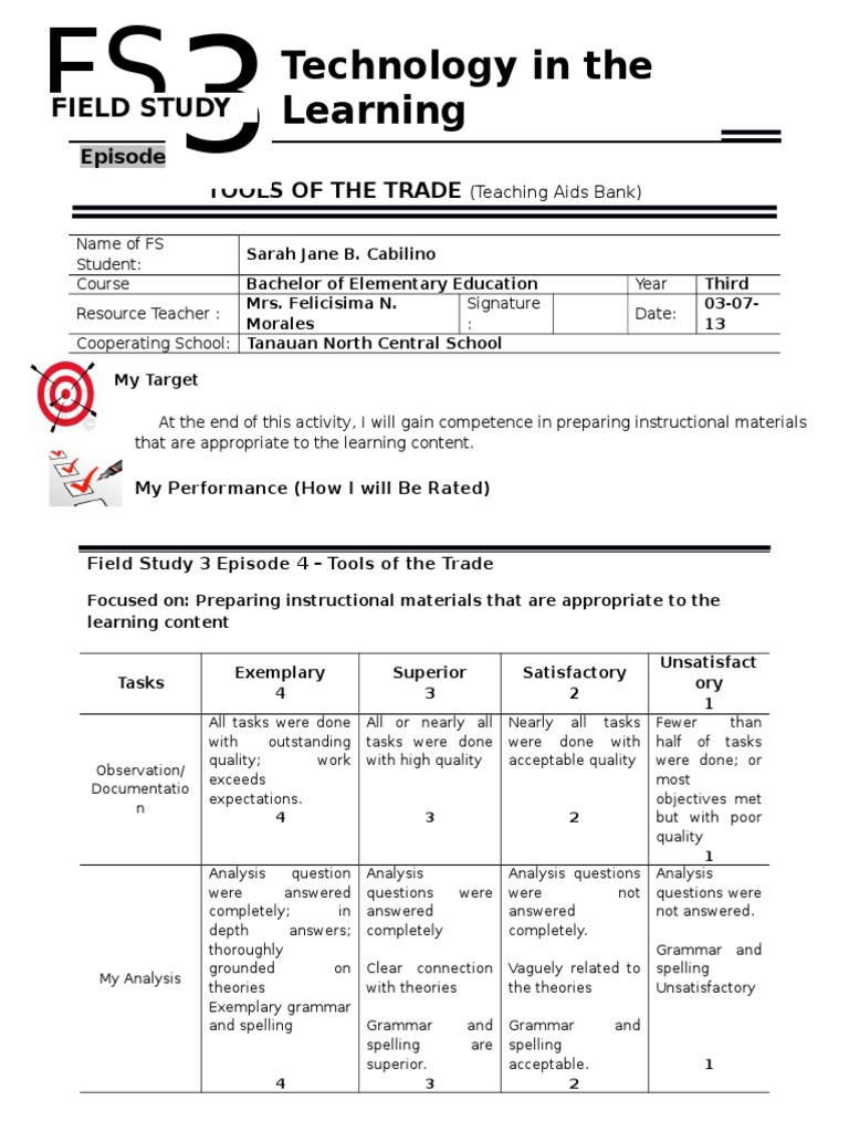 Field Study Episode 4 Tools of The Trade PDF Microsoft Power Point Teachers