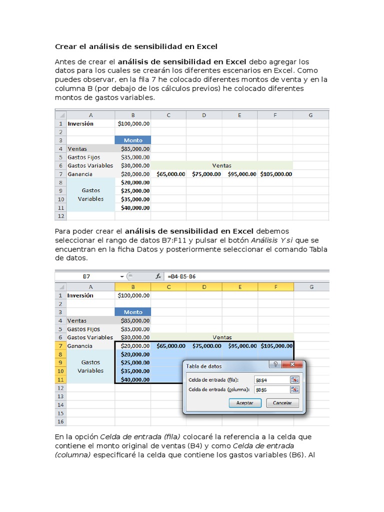 Crear El Análisis de Sensibilidad en Excel PDF Análisis de