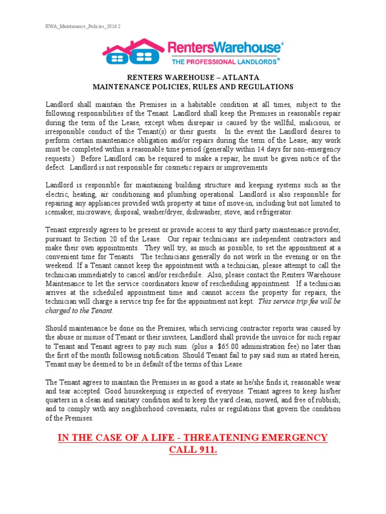 Renters warehouse maintenance policies rules and regulations 2016 2