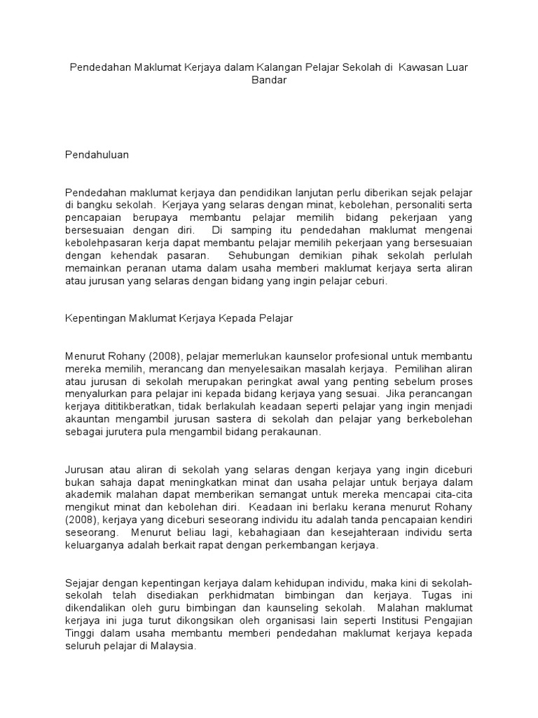 Pendedahan Maklumat Kerjaya Dalam Kalangan Pelajar Sekolah Di Kawasan Luar Bandar Pdf