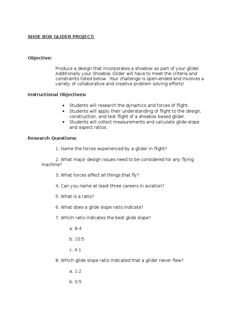 Shoe Box Glider Project PDF Flight Airplane