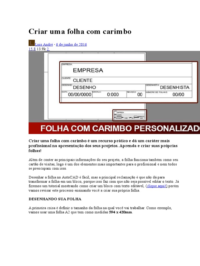 Criar Folha A2 com Carimbo no AutoCAD | PDF | Desenho | Informação, image size:768x1024