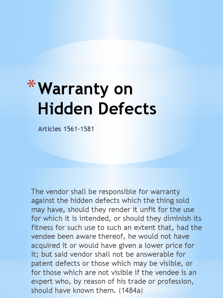 Warranty On Hidden Defects PDF Implied Warranty Business Law