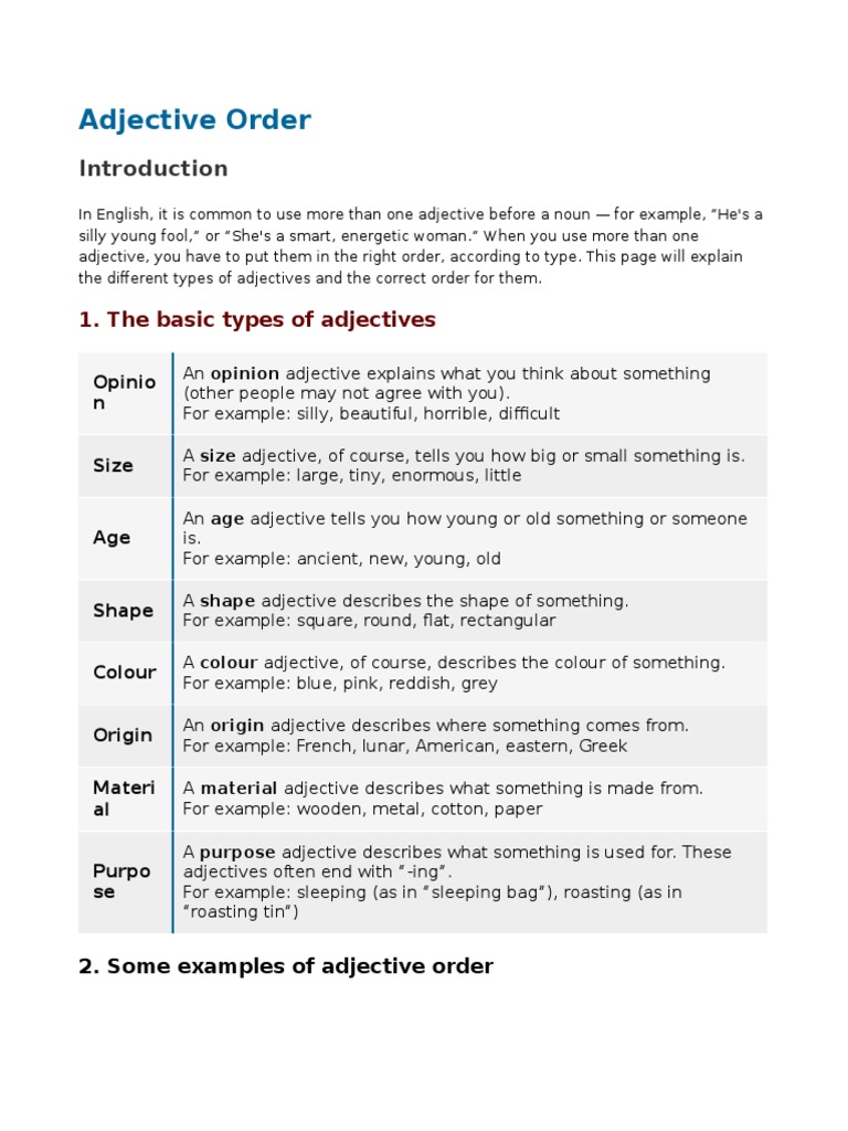 Adjective Order | PDF | Adjective | Linguistic Morphology
