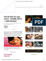 Kisi Se Pyar Ho Jaye Lyrics - KAABIL (2017) - Jubin Nautiyal