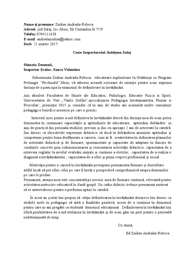 Scrisoare de Intentie Definitivat