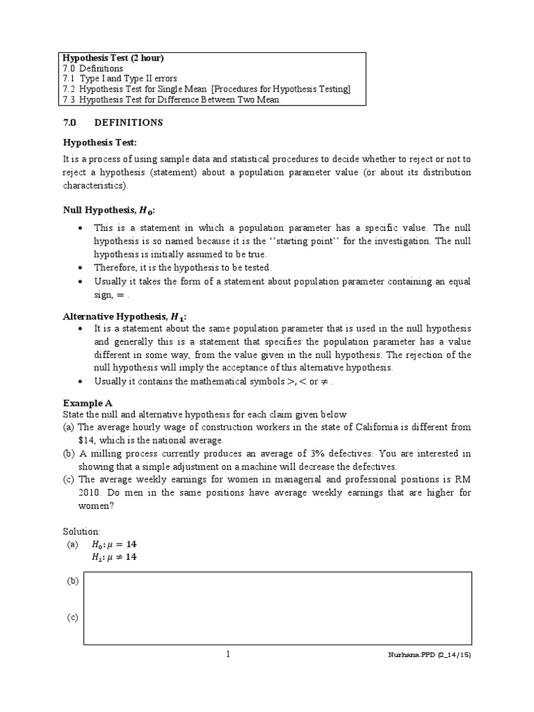 Hypothesis Testing Overview and Examples | PDF | Statistical Hypothesis ...