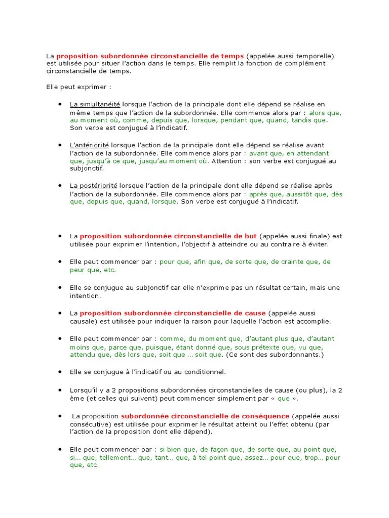 Qu Est Ce Qu Une Proposition Subordonnée Circonstancielle