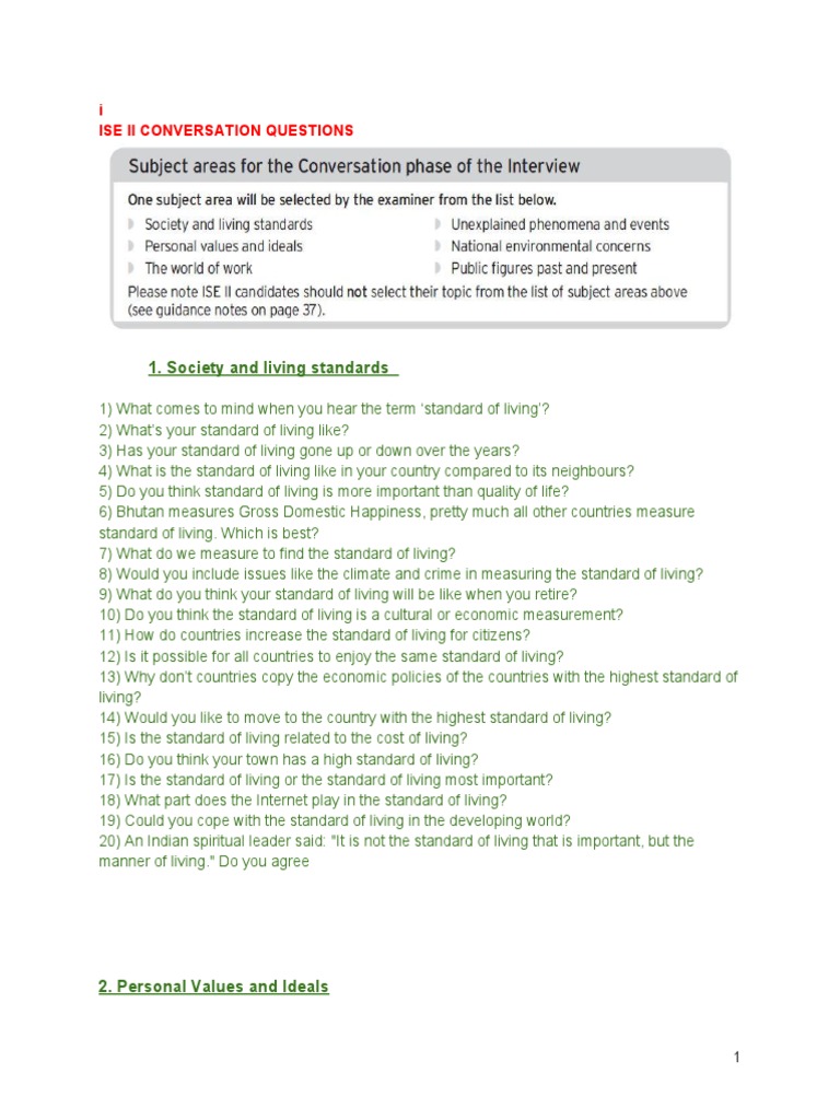 Conversation Questions on Living Standards | PDF | Job Interview ...
