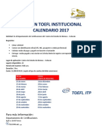 Calendario Examen TOEFL Institucional 2017