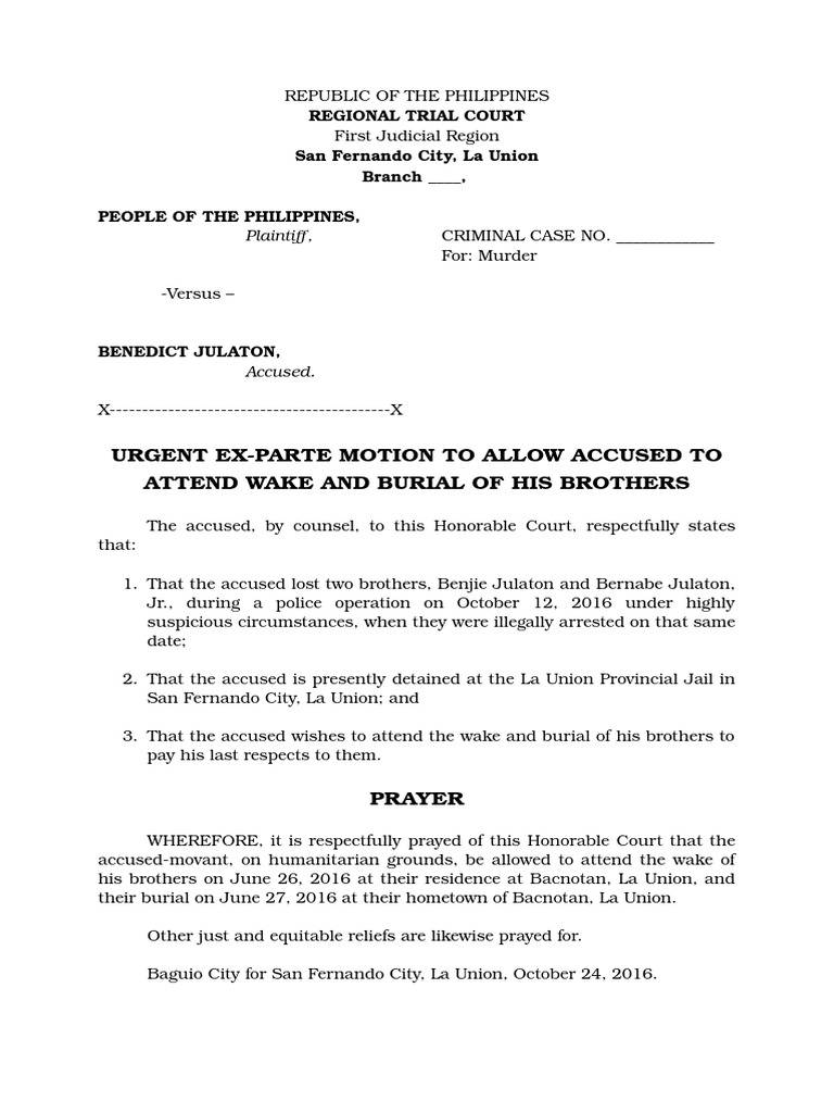 Motion To Attend Wake PDF Prosecutor Government Institutions