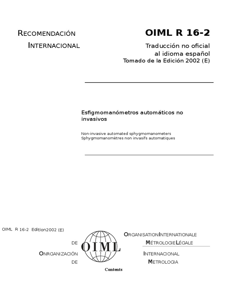 Recomendación OIML R 16-2 sobre esfigmomanómetros | PDF | voltaje ...