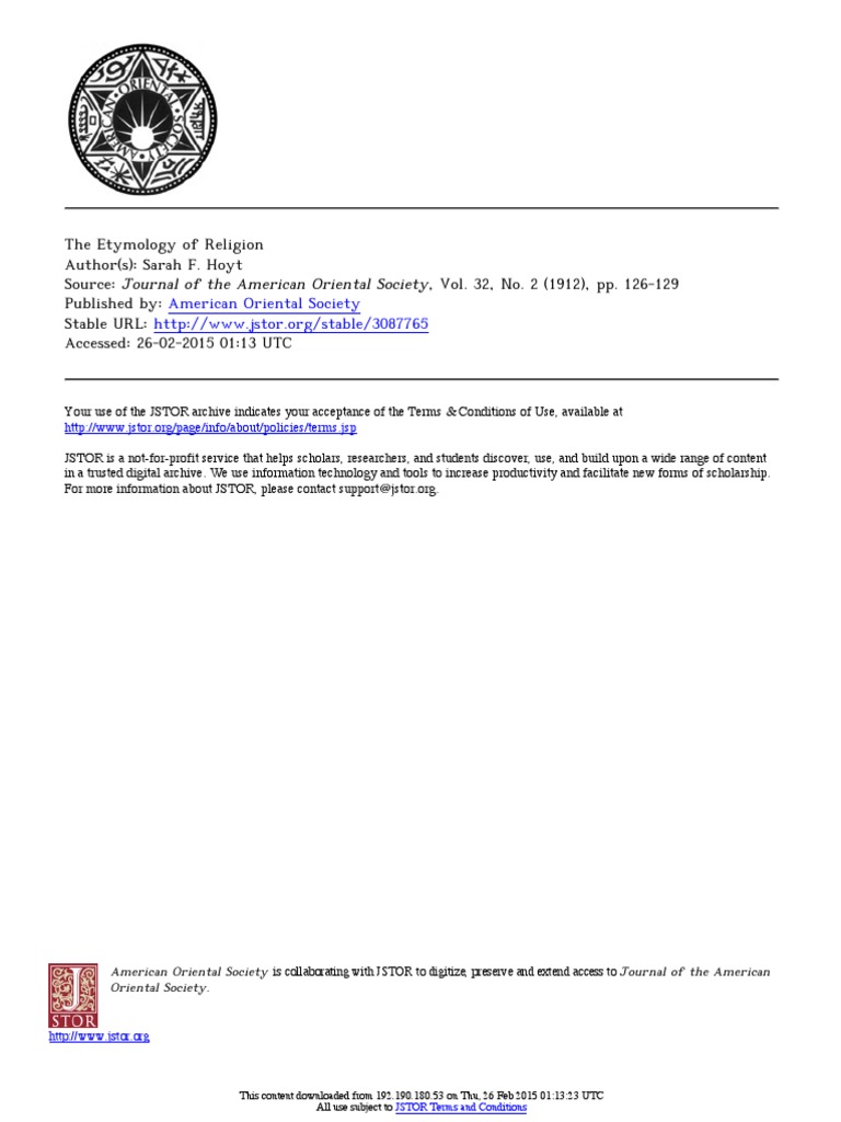 The Etymology of Religion PDF Religion And Belief Science