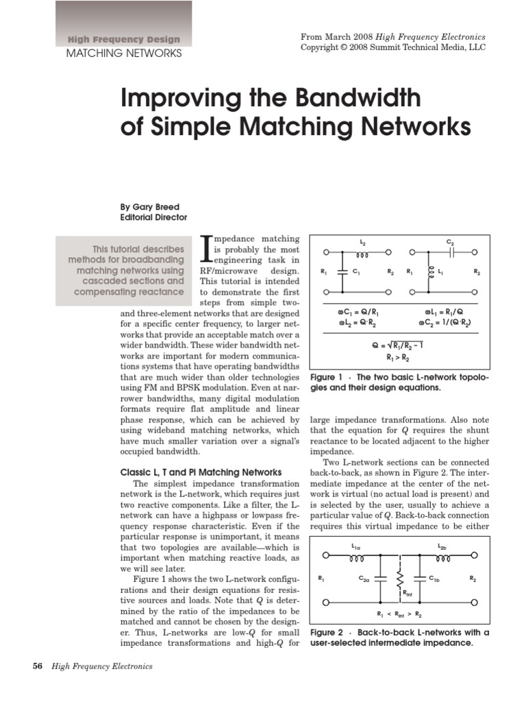 Simple Matching Networks Tutorial PDF Electrical Impedance Radio Technology