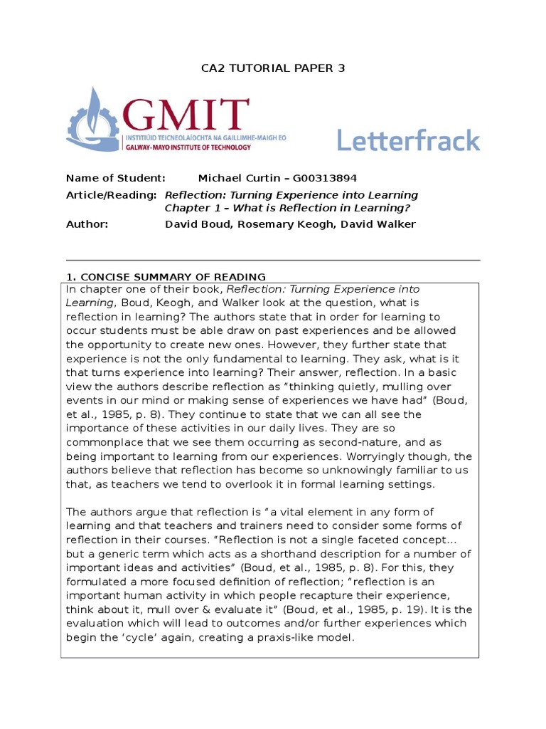 Tutorial Paper 3 Reflective Practice | PDF