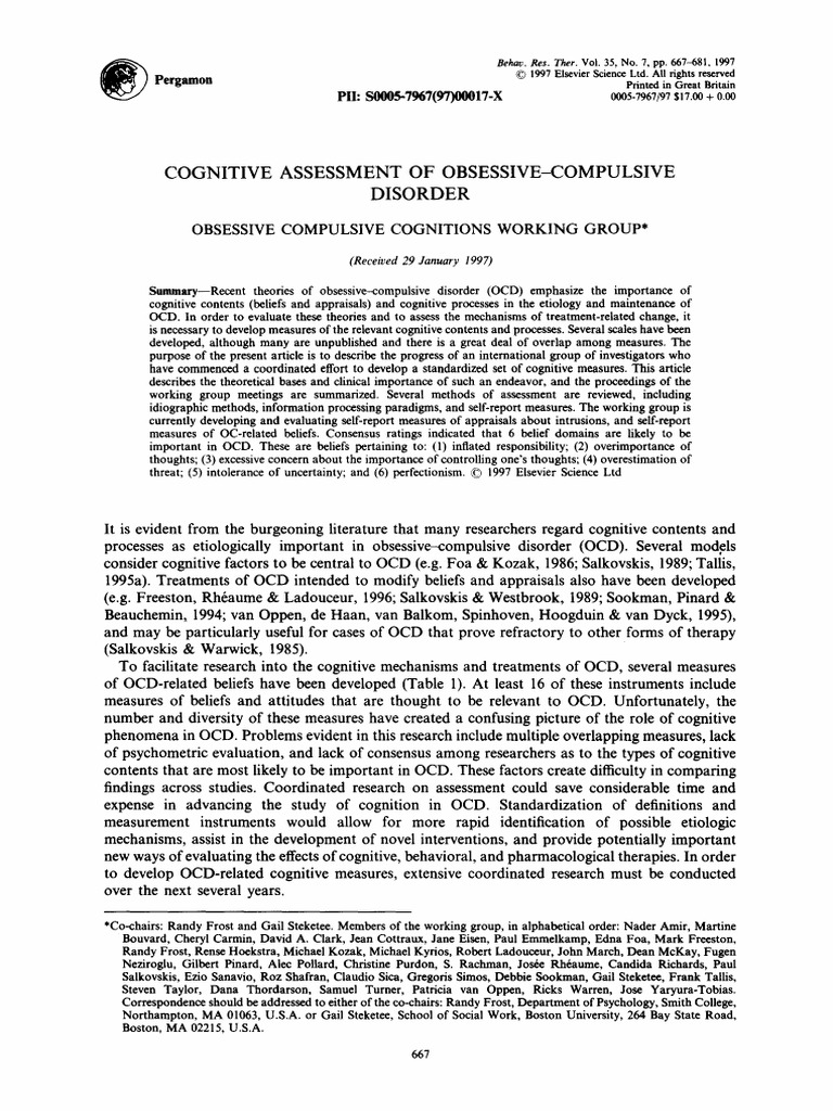 Cognitive Assesment of OCD PDF | PDF | Obsessive–Compulsive Disorder ...