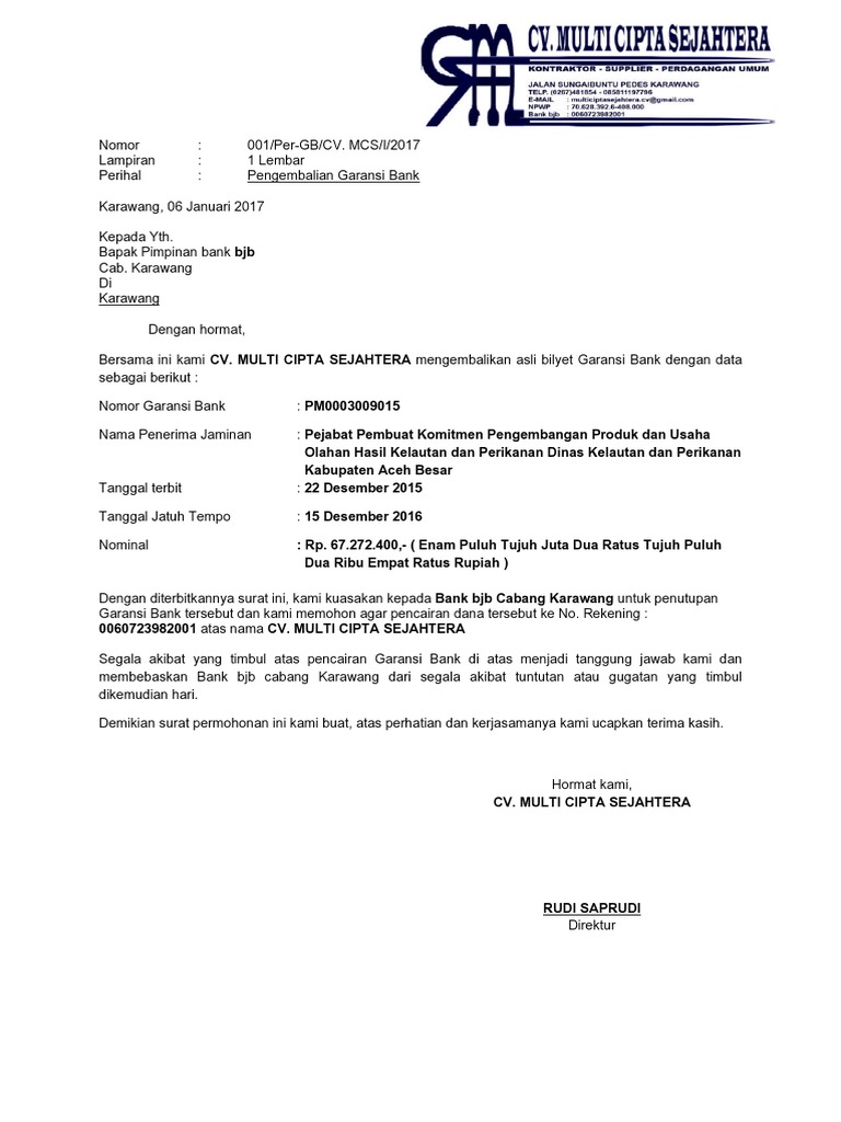 Permohonan CV - Mcs Penutupan Garansi Bank | PDF