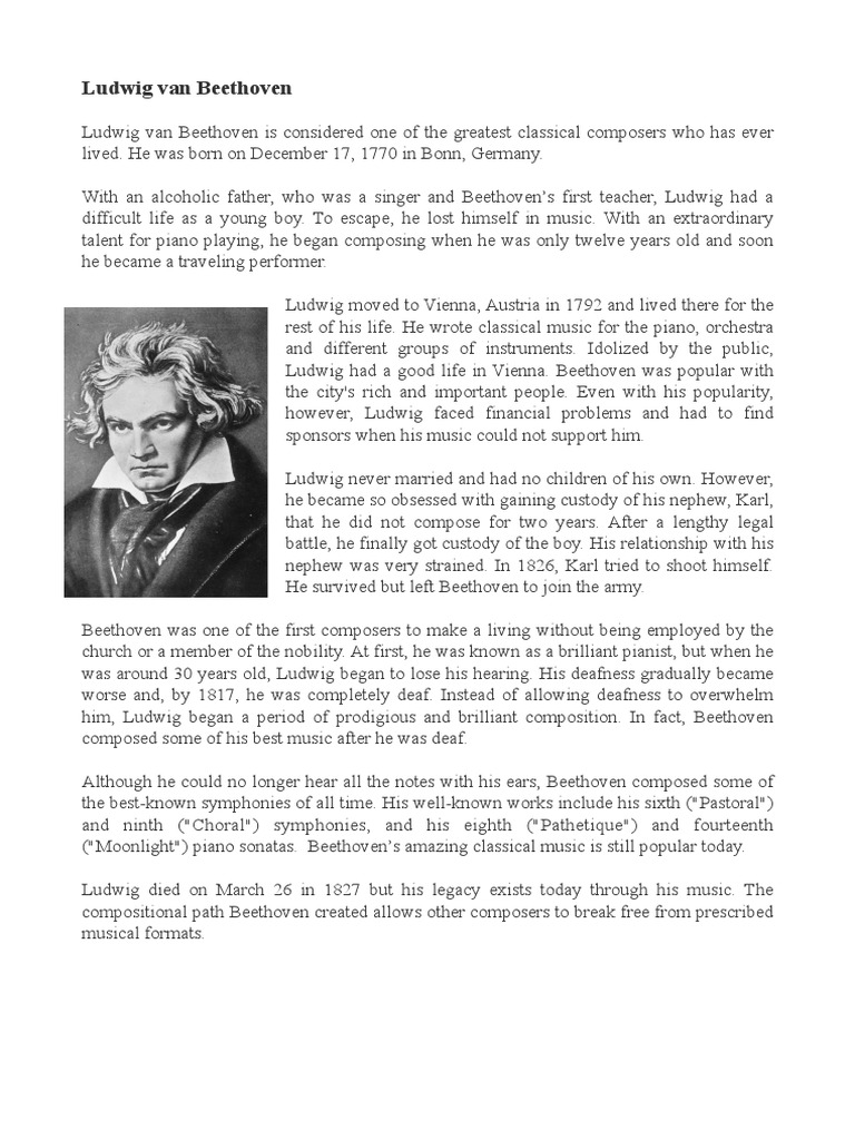 Beethoven's Biography Ludwig Van Beethoven Classical Compositions