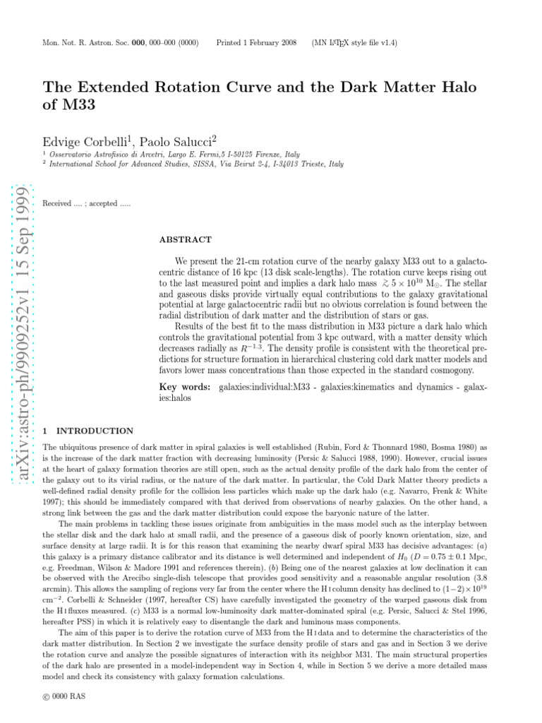 The Extended Rotation Curve and The Dark Matter Halo of M33: Edvige ...