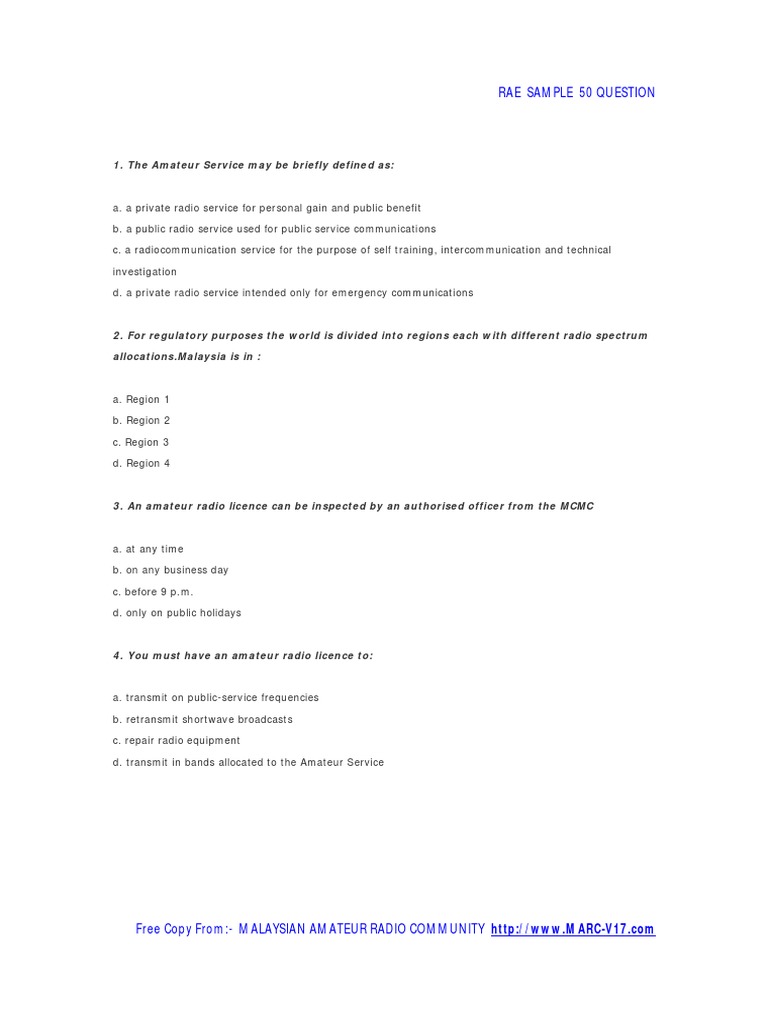 Rae Sample 50 Question | PDF | Series And Parallel Circuits | Volt