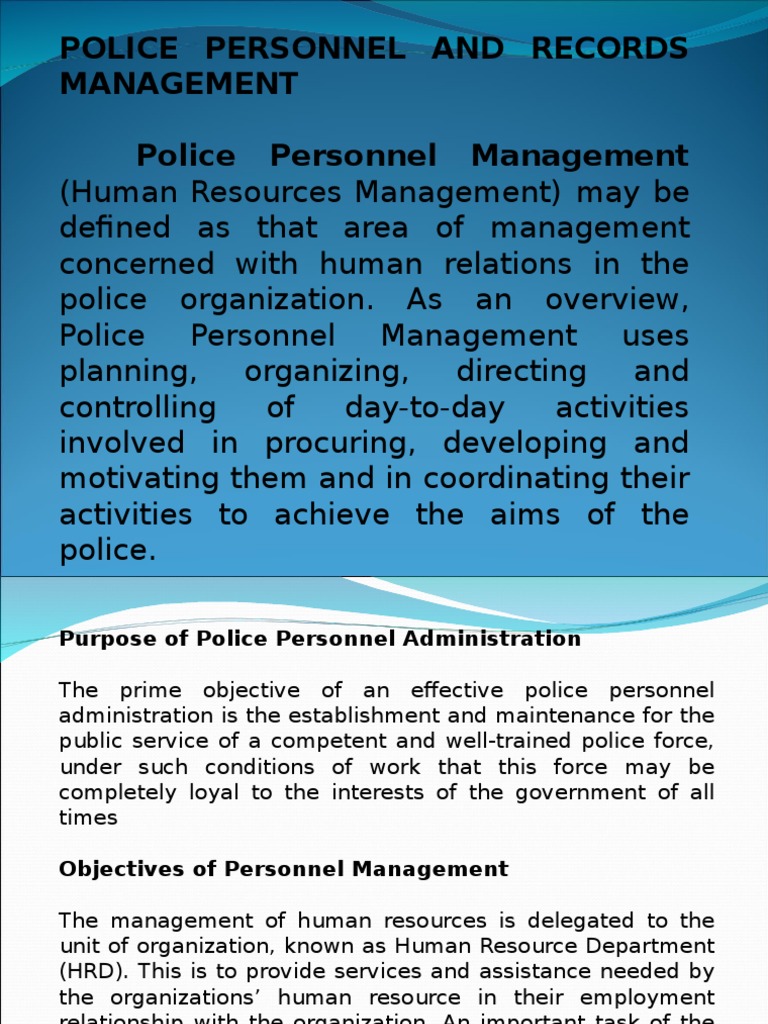 POLICE PERSONNEL RECORDS MANAGEMENT.ppt Policy Employment