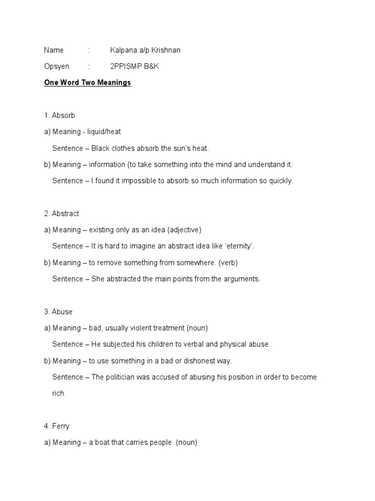 One Word, Two Meanings Explained | PDF