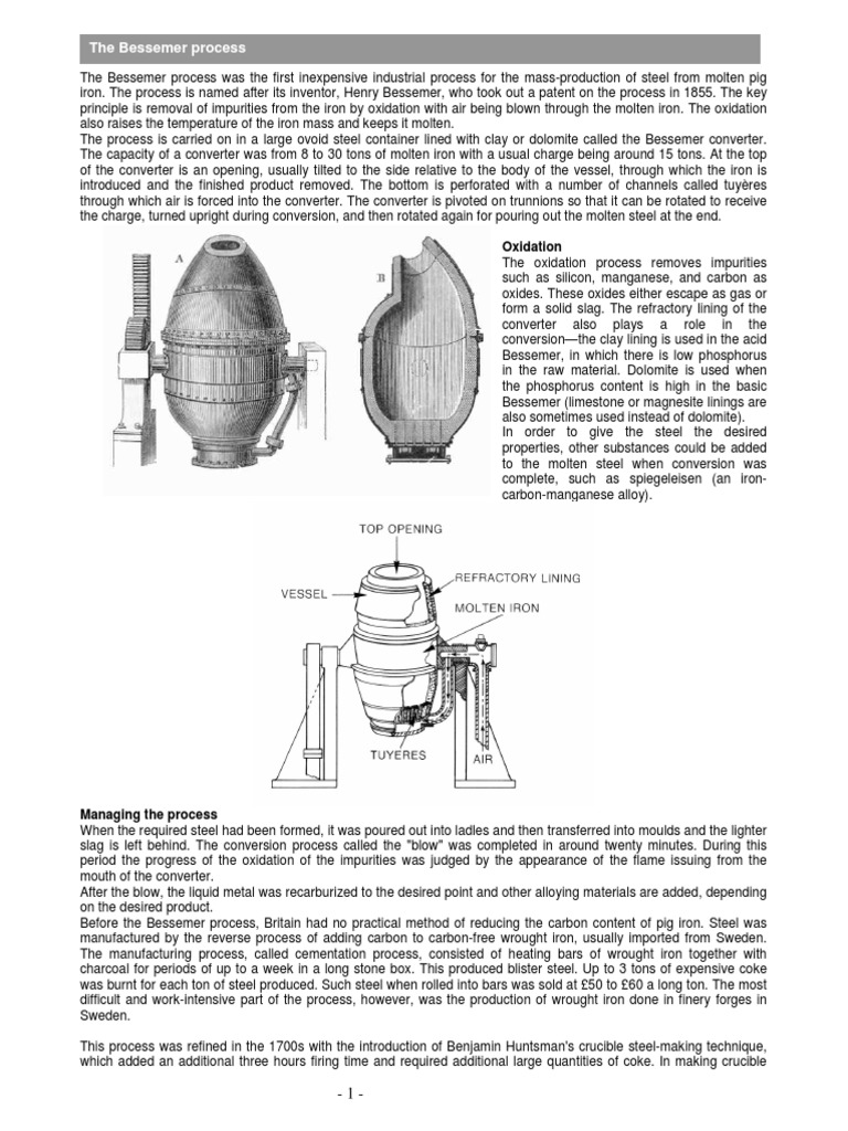 Bessemer Process: Revolutionizing Steel Production | PDF | Science ...