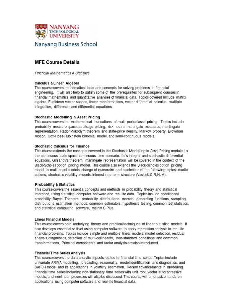 MFE Course Overview and Details | PDF | Derivative (Finance) | Object ...
