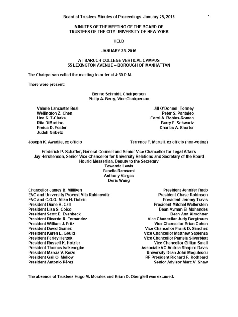 BOT Minutes - Transfer of SUBO To CUNY | PDF | Schools | Teaching And  Learning