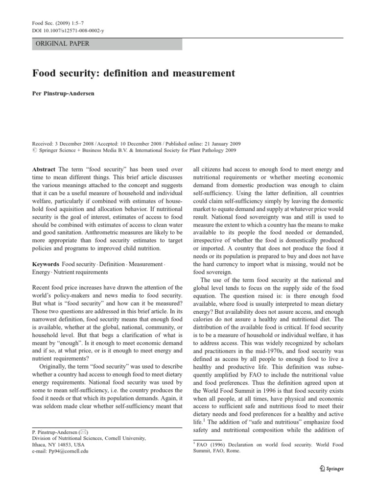 Food Security Definition and Measurement PDF PDF Food Security