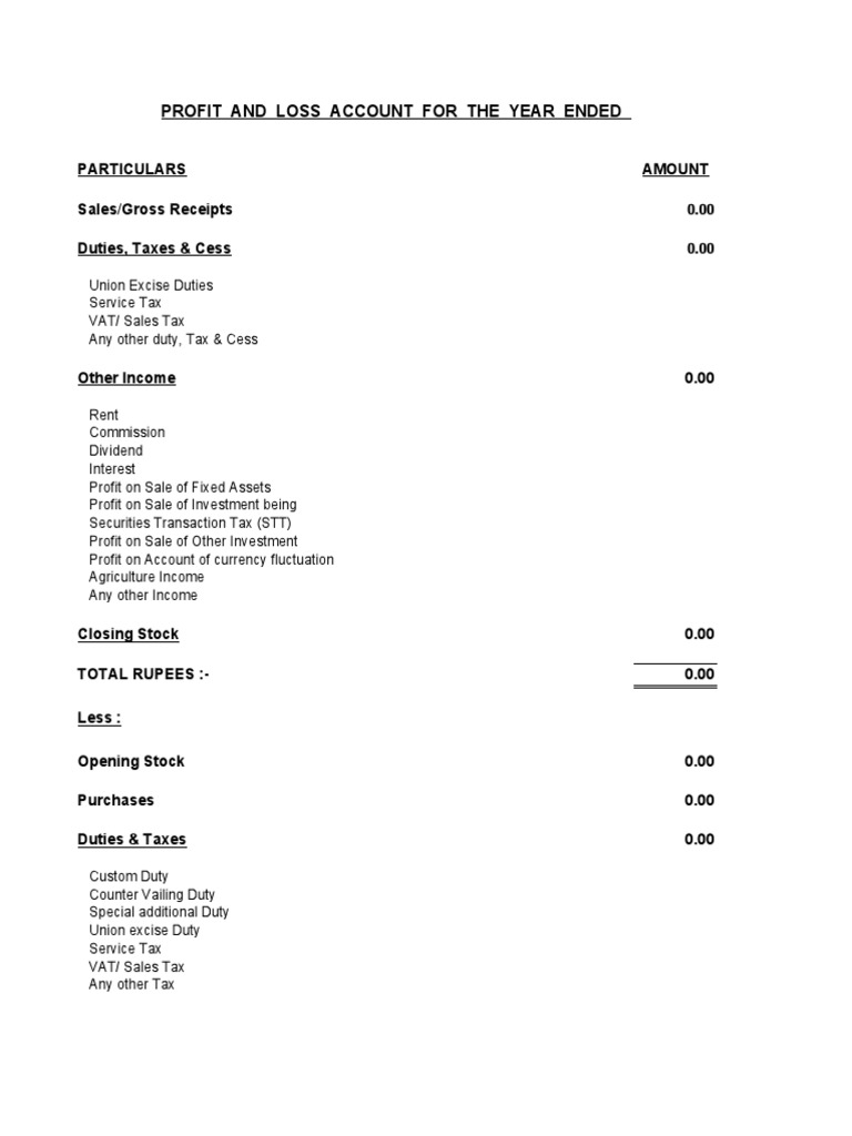 Format of P&L | PDF | Taxes | Expense