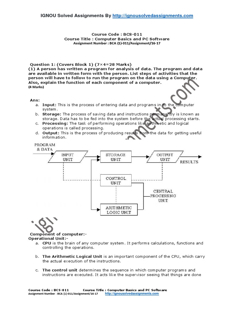 worksheet Computer Basics Worksheet bcs 011 computer basics and pc software solved assignment 2017 ignousolvedassignments com printer computing operating system