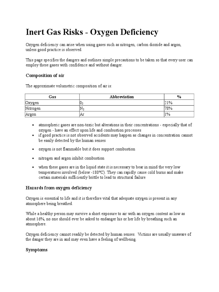 Inert Gas Risks PDF Oxygen Argon