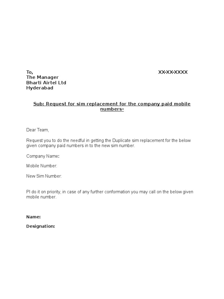 Airtel SIM ReplacementFormat