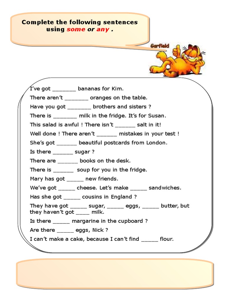 Complete The Following Sentences Using Some or Any | PDF | Cooking ...
