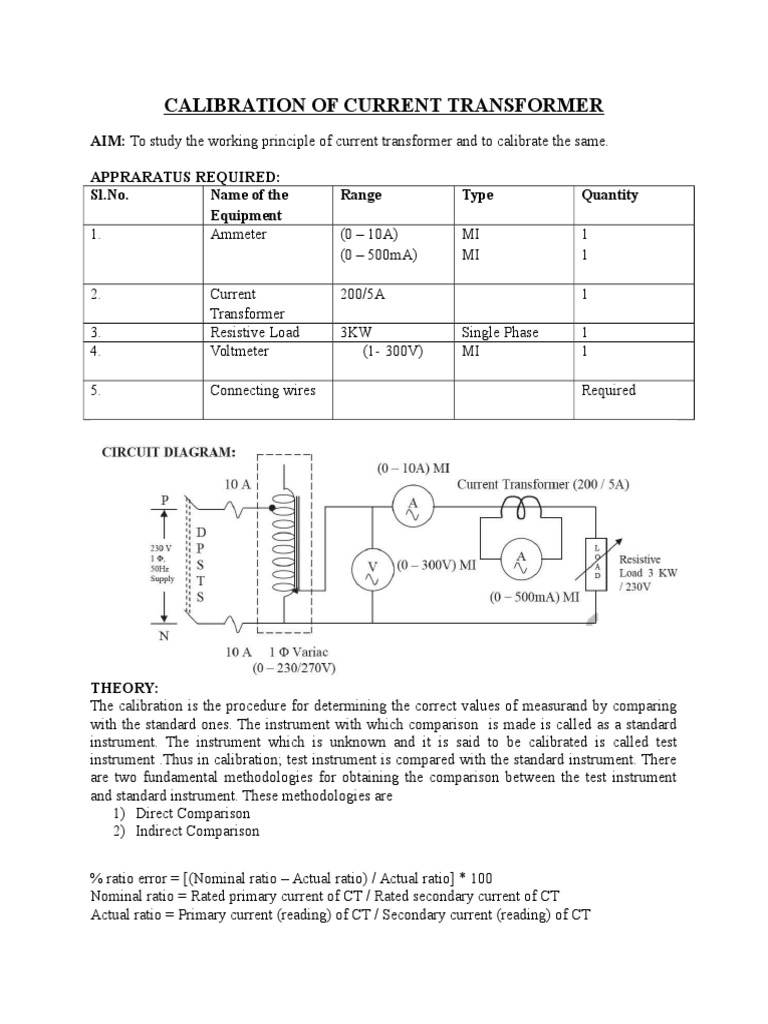 Calibration of Current Transformer | PDF