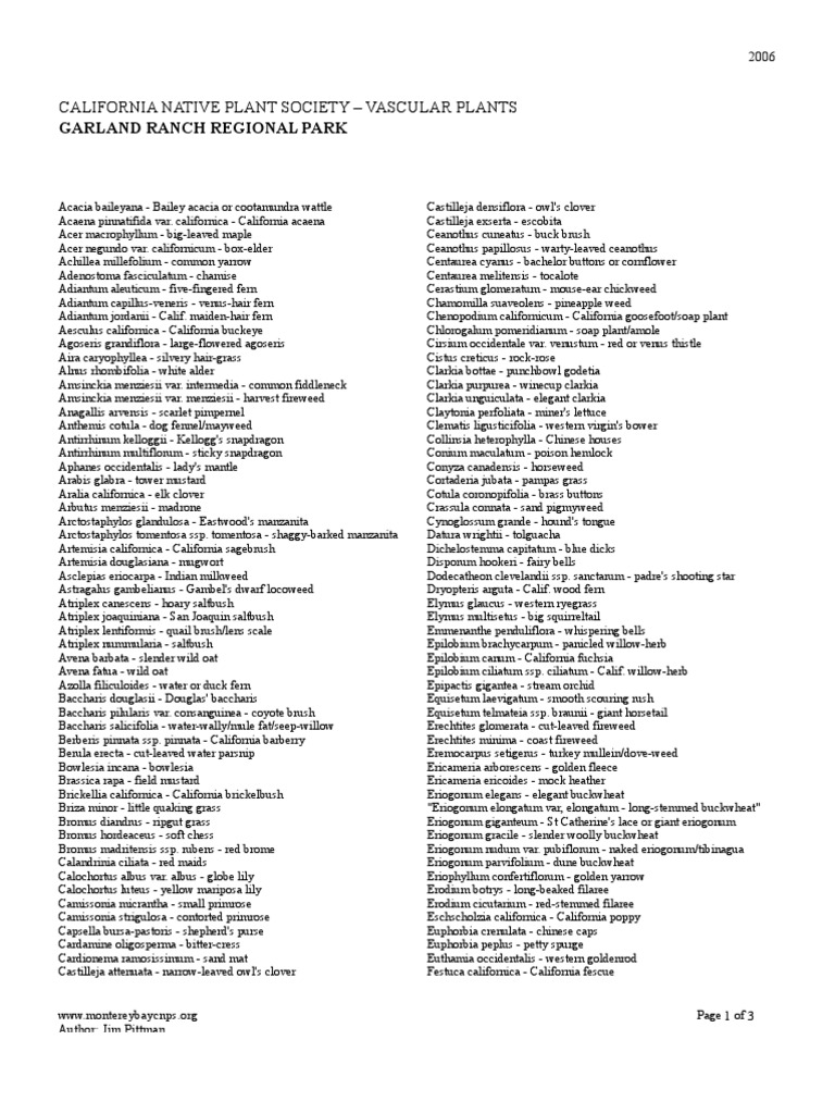 Garland Ranch Plant Species List | PDF