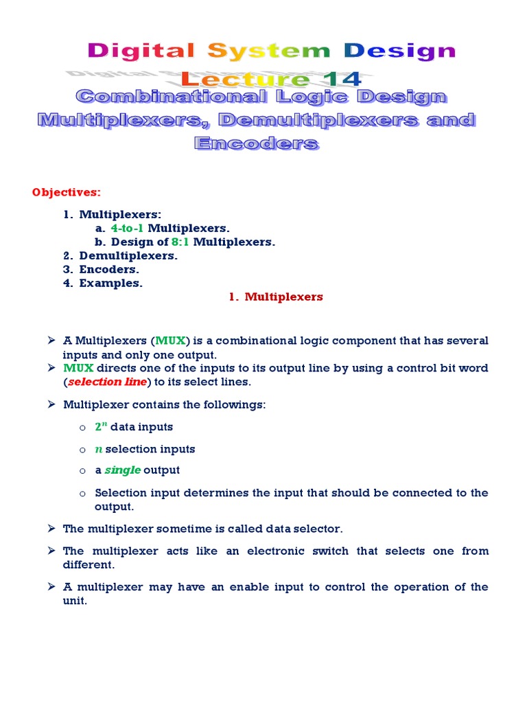 Multiplexers and Demultiplexers Overview | PDF | Digital Electronics ...