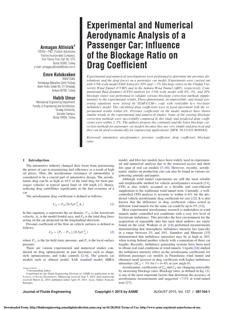 Experimental and Numerical Aerodynamic Analysis of A Passenger Car ...