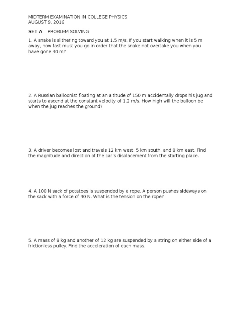 College Physics Midterm Exam Problems | PDF | Tension (Physics) | Velocity